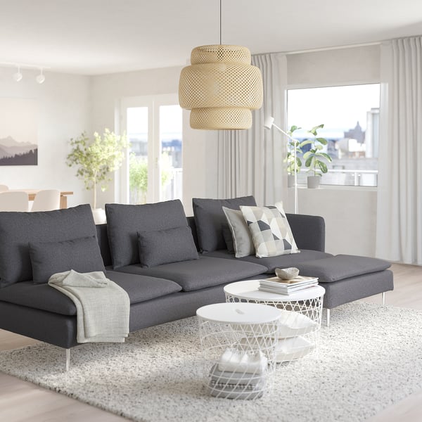 SÖDERHAMN 4-seat sofa with chaise longue, and open end/Gunnared medium grey, 285 cm