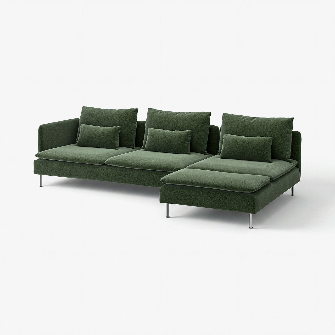 SÖDERHAMN 4-seat sofa with chaise longue, and open end/Johanneshov dark green, 285 cm