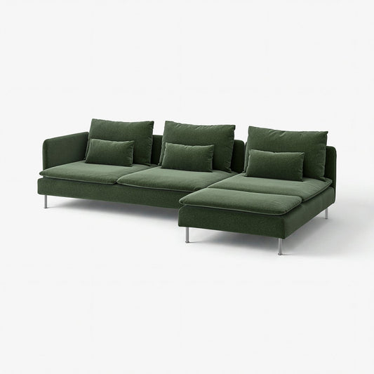 SÖDERHAMN 4-seat sofa with chaise longue, and open end/Johanneshov dark green, 285 cm