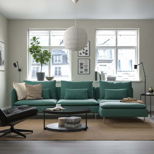SÖDERHAMN - 4-seater sofa with chaise-longue and open Kelinge/grey-turquoise end piece