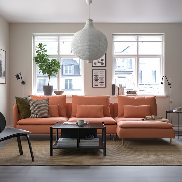SÖDERHAMN 4-seat sofa with chaise longue, and open end Kelinge/rust, 285 cm