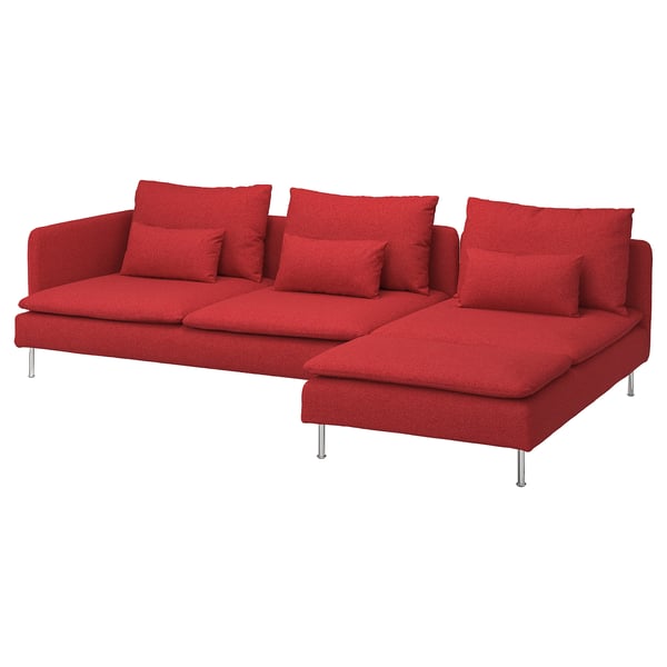 SÖDERHAMN 4-seat sofa with chaise longue, and open end Tonerud/red, 285 cm