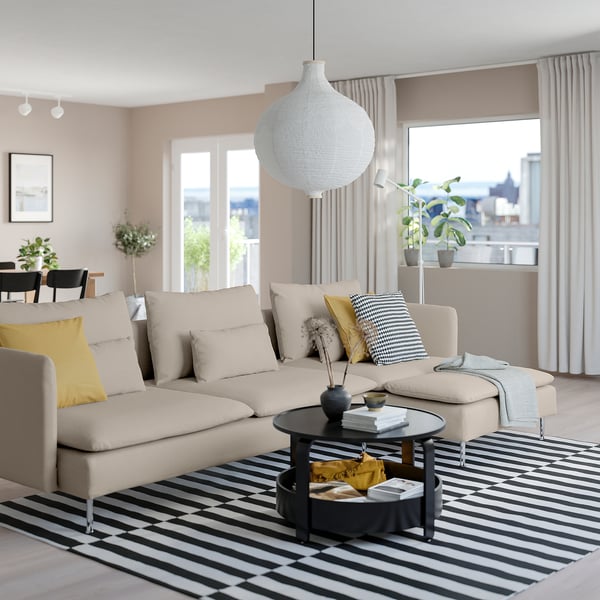 SÖDERHAMN 4-seat sofa with chaise longue, Fridtuna light beige, 291 cm