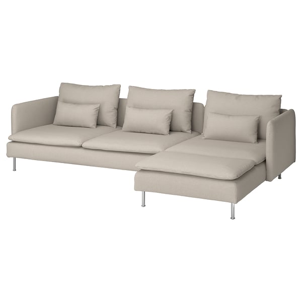 SÖDERHAMN 4-seat sofa with chaise longue, Fridtuna light beige, 291x14x151 cm