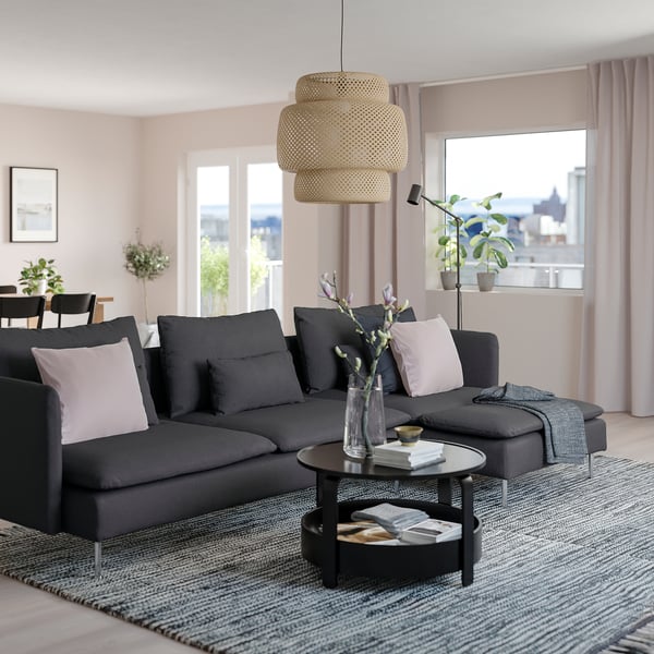 SÖDERHAMN 4-seater sofa with chaise-longue, Fridtuna dark grey ,