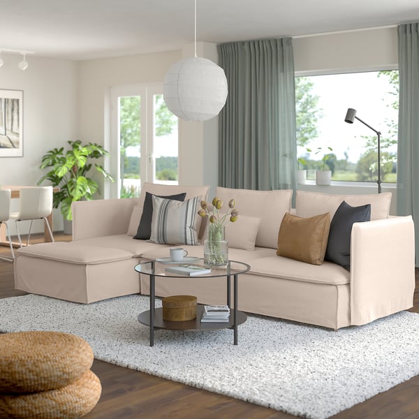 SÖDERHAMN 4-seat sofa with chaise longue, Gransel natural, 291x14x151 cm