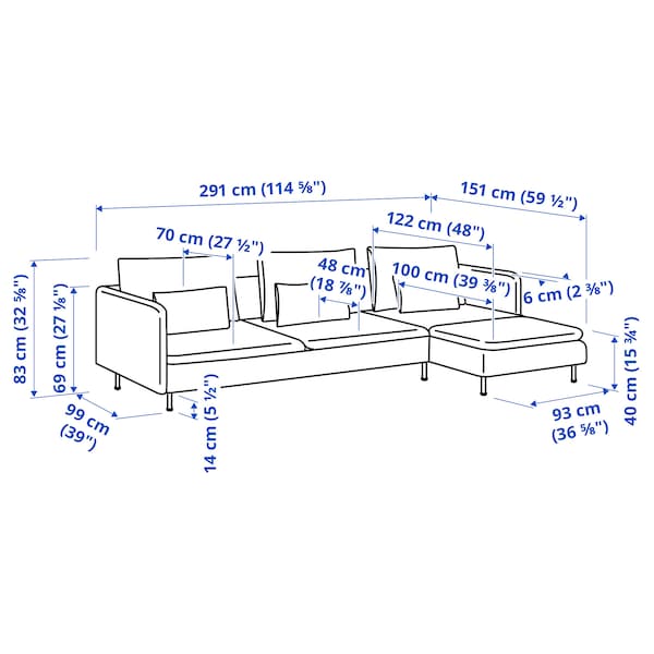 SÖDERHAMN - 4-seater sofa with chaise-longue, Gunnared beige