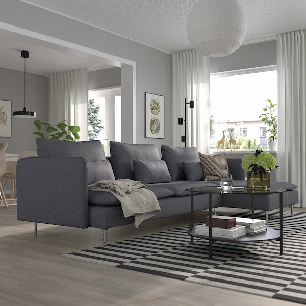 SÖDERHAMN - 4-seater sofa with chaise-longue, Gunnared smoke grey