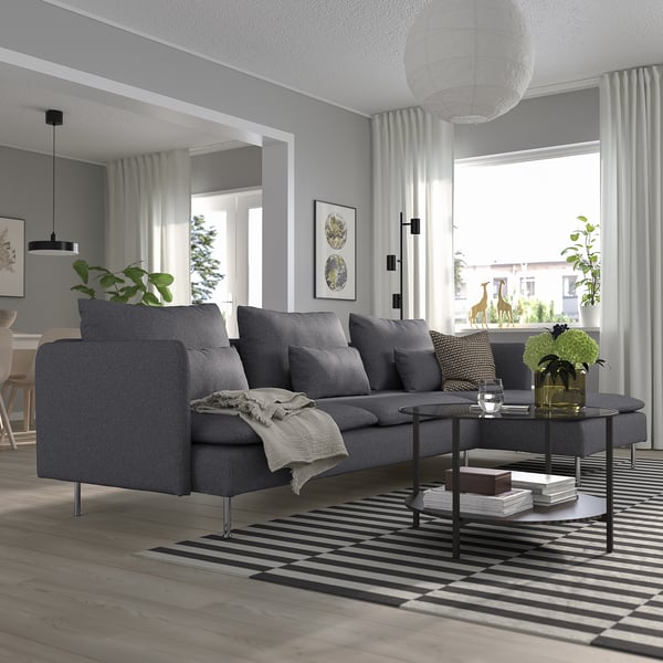 SÖDERHAMN 4-seat sofa with chaise longue, Gunnared medium grey, 291x14x151 cm