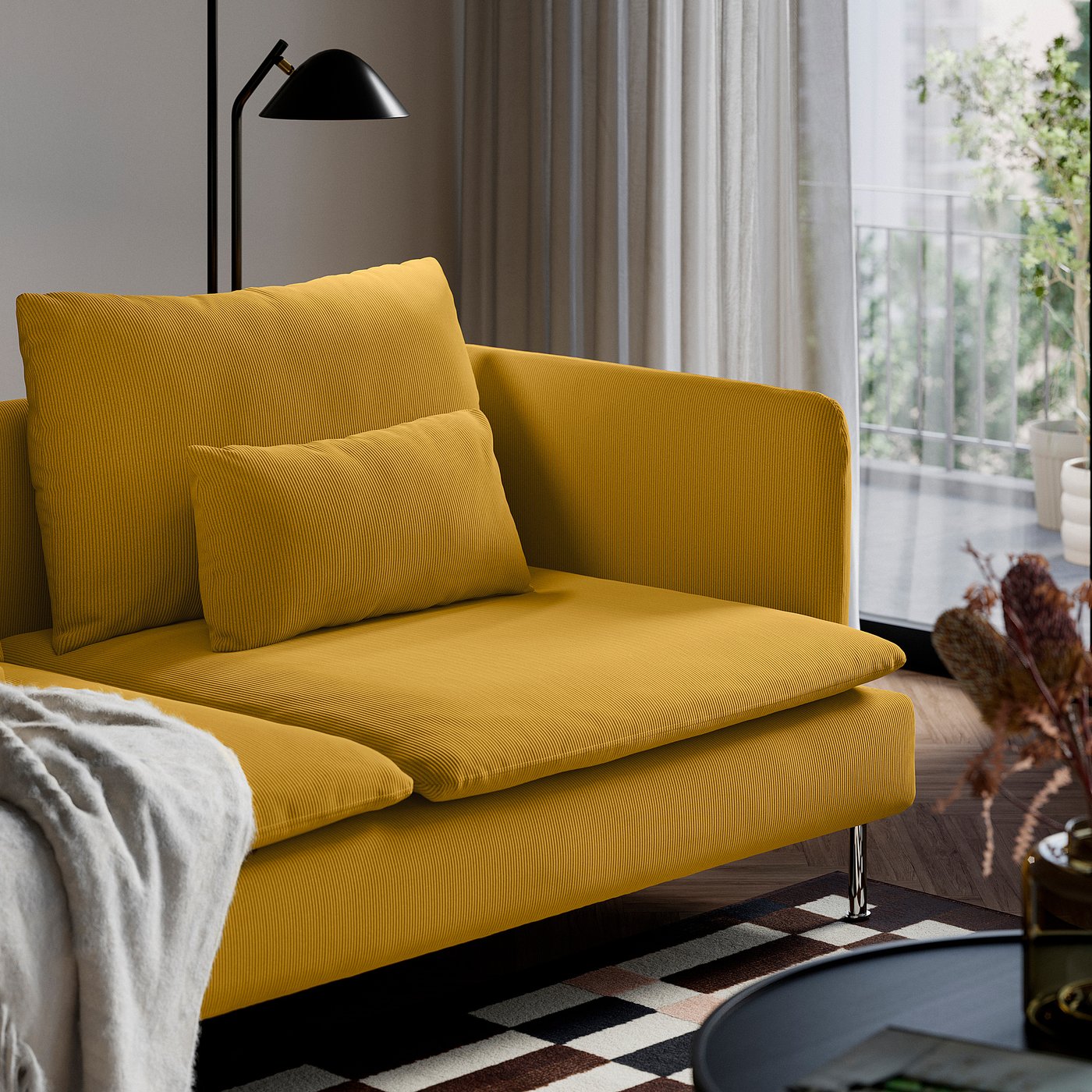 SÖDERHAMN 4-seat sofa, with chaise longue/Kelinge dark yellow, 291 cm
