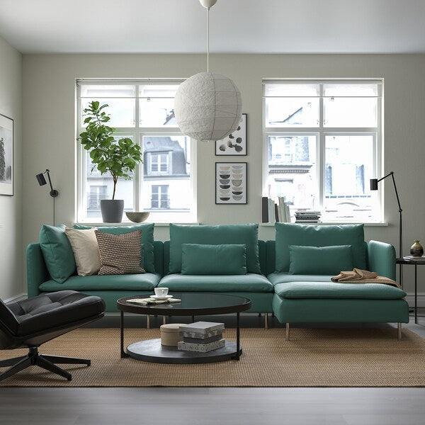 SÖDERHAMN - 4-seater sofa with chaise-longue, Kelinge grey-turquoise