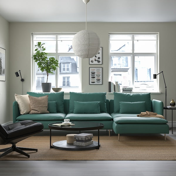 SÖDERHAMN - 4-seater sofa with chaise-longue, Kelinge grey-turquoise