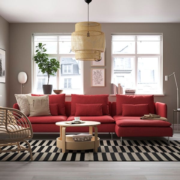 Ikea SÖDERHAMN - 4-seater sofa with chaise-longue, Tonerud red