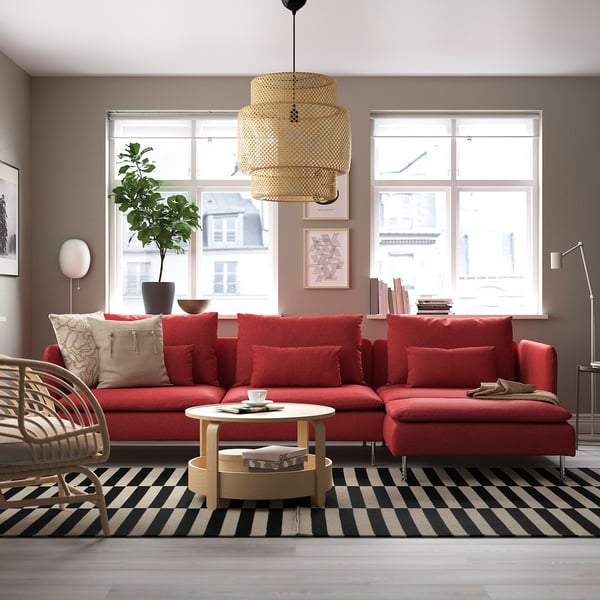 SÖDERHAMN - 4-seater sofa with chaise-longue, Tonerud red