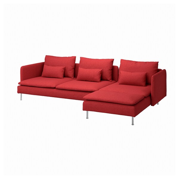 SÖDERHAMN - 4-seater sofa with chaise-longue, Tonerud red