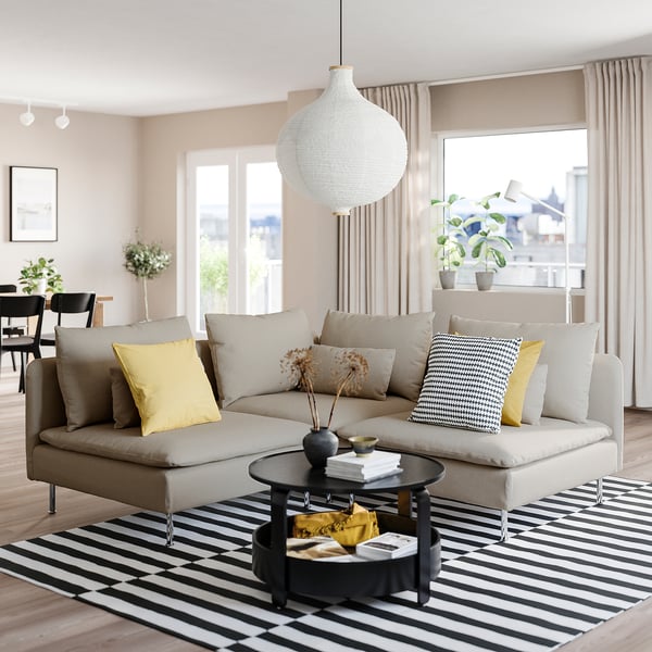 SÖDERHAMN corner sofa, 3-seat, Fridtuna light beige, 192x14x99 cm