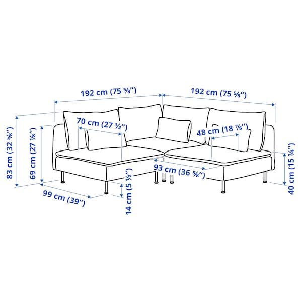 SÖDERHAMN - 3-seater corner sofa, Kelinge grey-turquoise