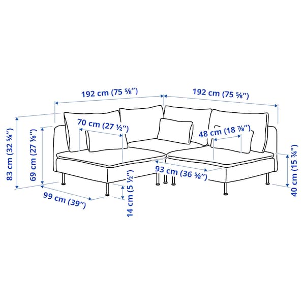 Ikea SÖDERHAMN - 3-seater corner sofa, Kelinge grey-turquoise