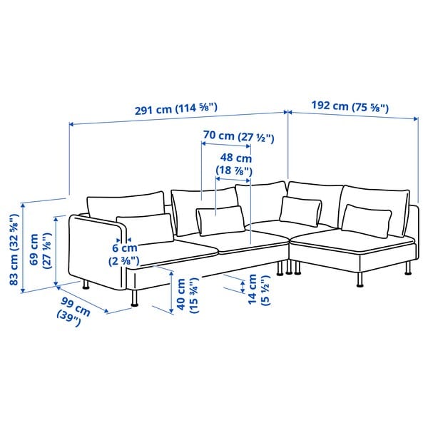 Ikea SÖDERHAMN 4 seater corner sofa with open end piece/Fridtuna light beige , ikea_check