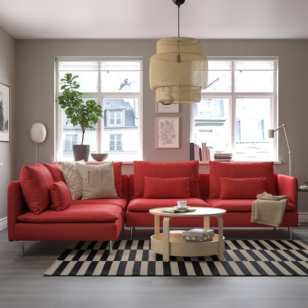 SÖDERHAMN corner sofa, 4-seat, with open end/Tonerud red, 6x14x99 cm