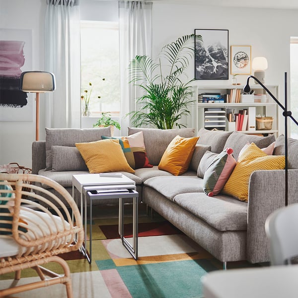 SÖDERHAMN Corner sofa 4 seater - with open terminal/Viarp beige/brown ,