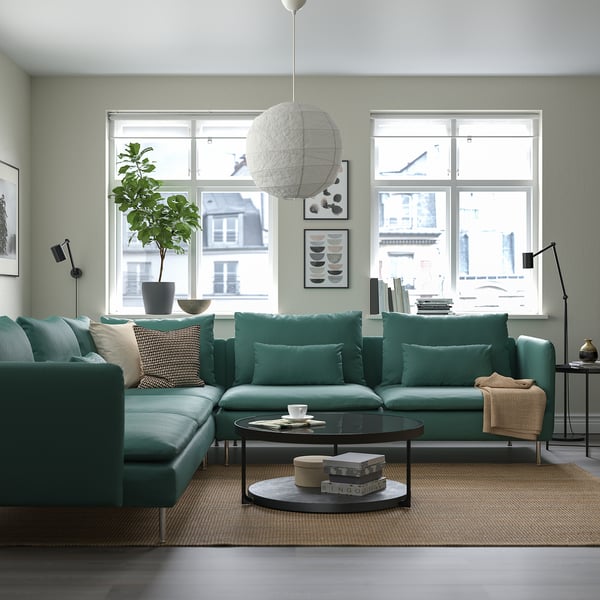 SÖDERHAMN corner sofa, 6-seat, Kelinge grey-turquoise, 291x14x99 cm