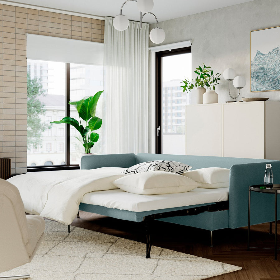 SÖDERHAMN 3-seat sofa-bed, Fridtuna dark grey-blue