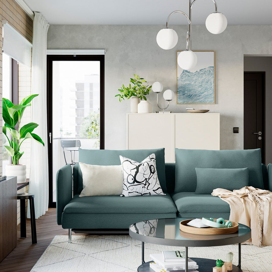 SÖDERHAMN 3-seat sofa-bed, Fridtuna dark grey-blue