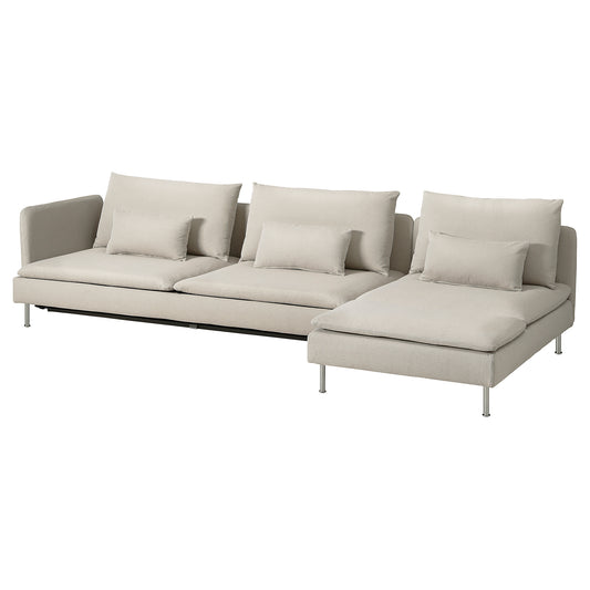SÖDERHAMN 4-seat sofa-bed, with chaise longue with open end/Fridtuna light beige, 313x83x151 cm