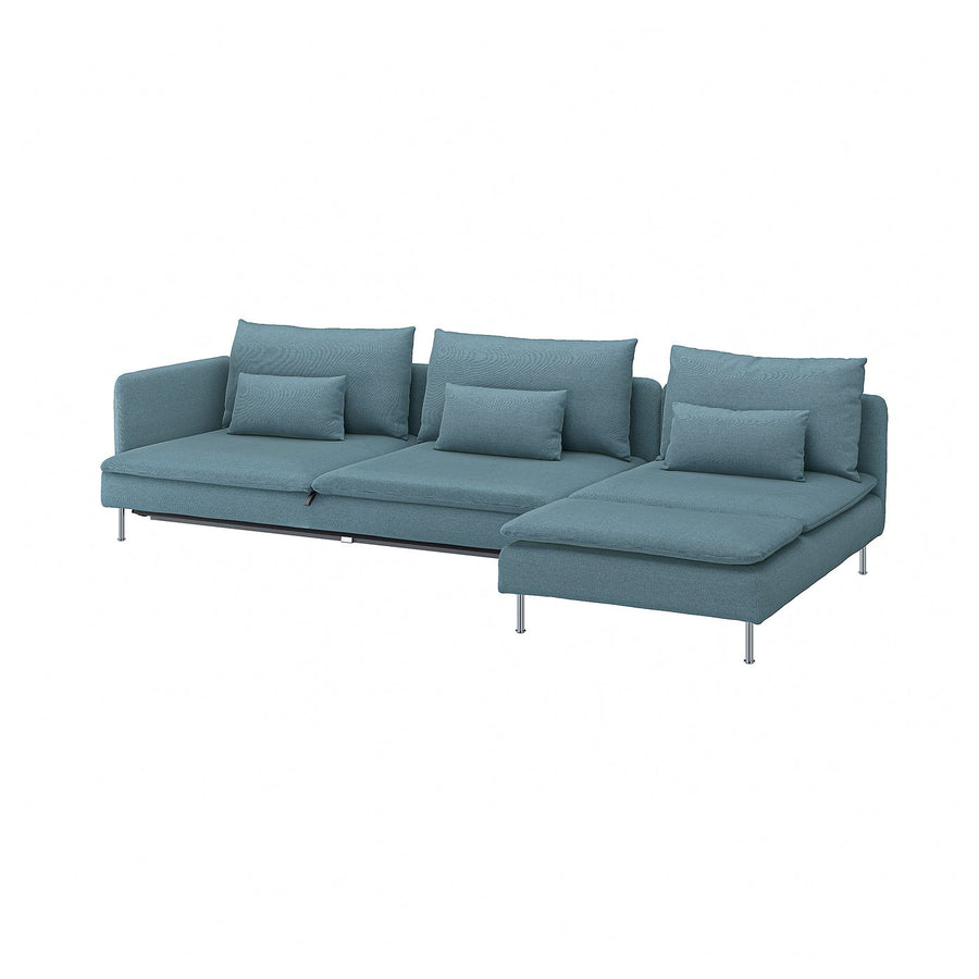 SÖDERHAMN 4-seat sofa-bed, with chaise longue with open end/Fridtuna dark grey-blue