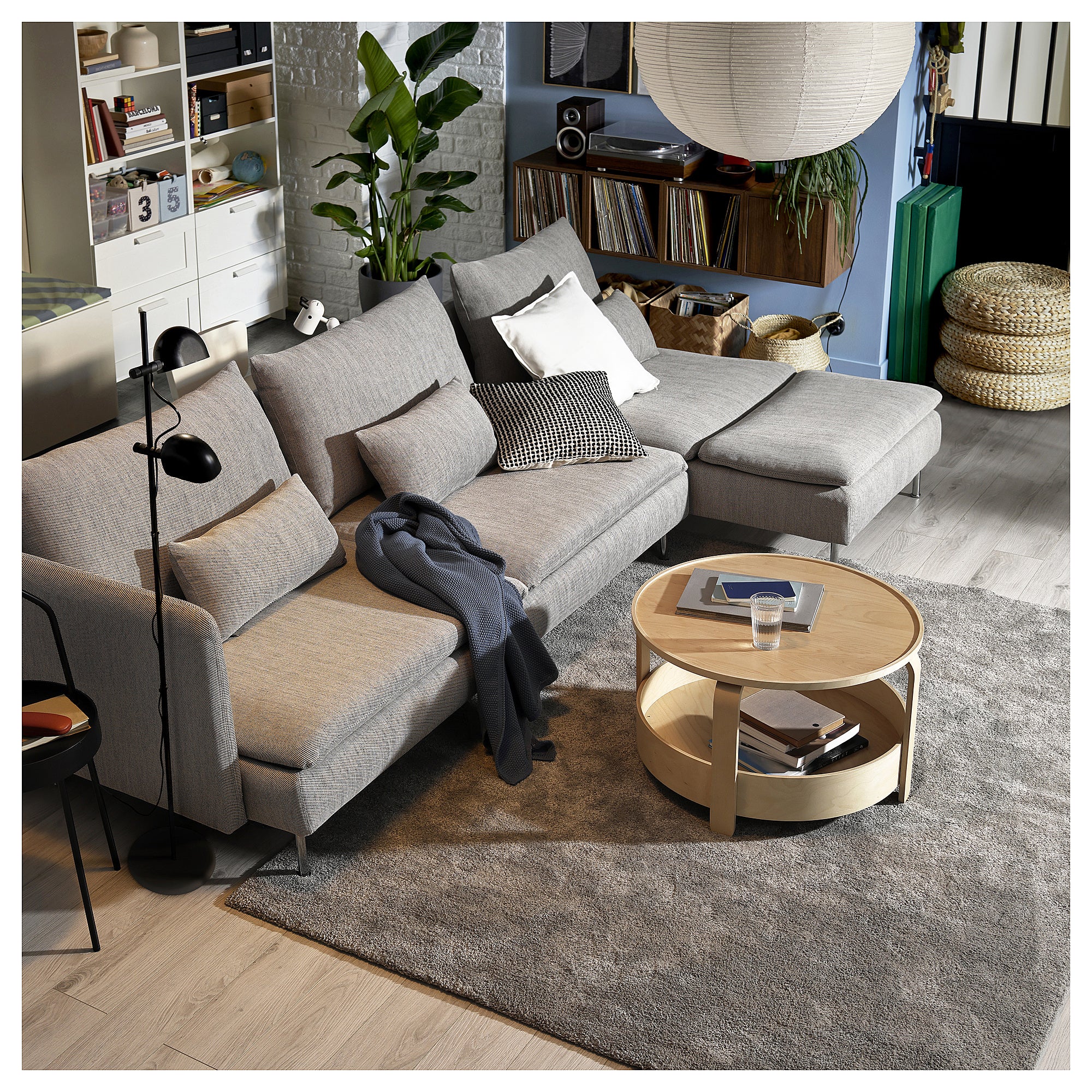 SÖDERHAMN 4-seat sofa-bed, with chaise longue with open end/Viarp beige/brown, 313x83x151 cm