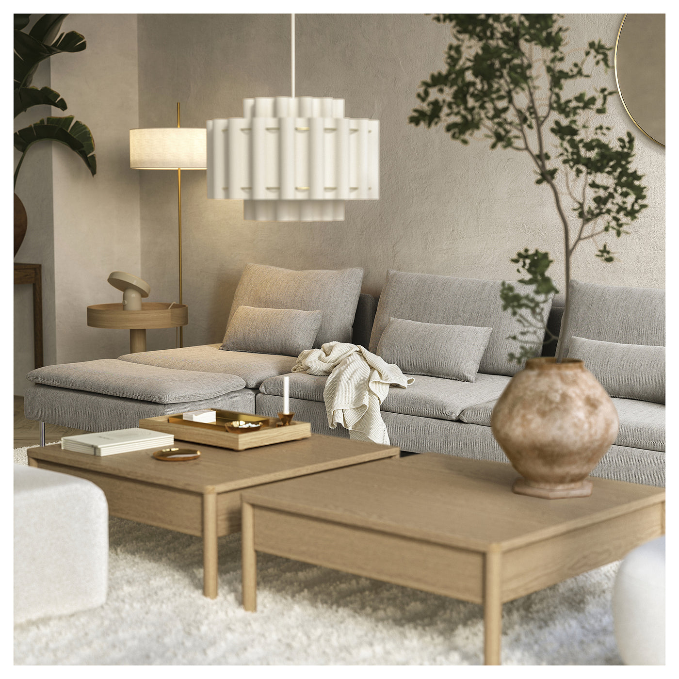 SÖDERHAMN 4-seat sofa-bed, with chaise longue with open end/Viarp beige/brown, 313x83x151 cm