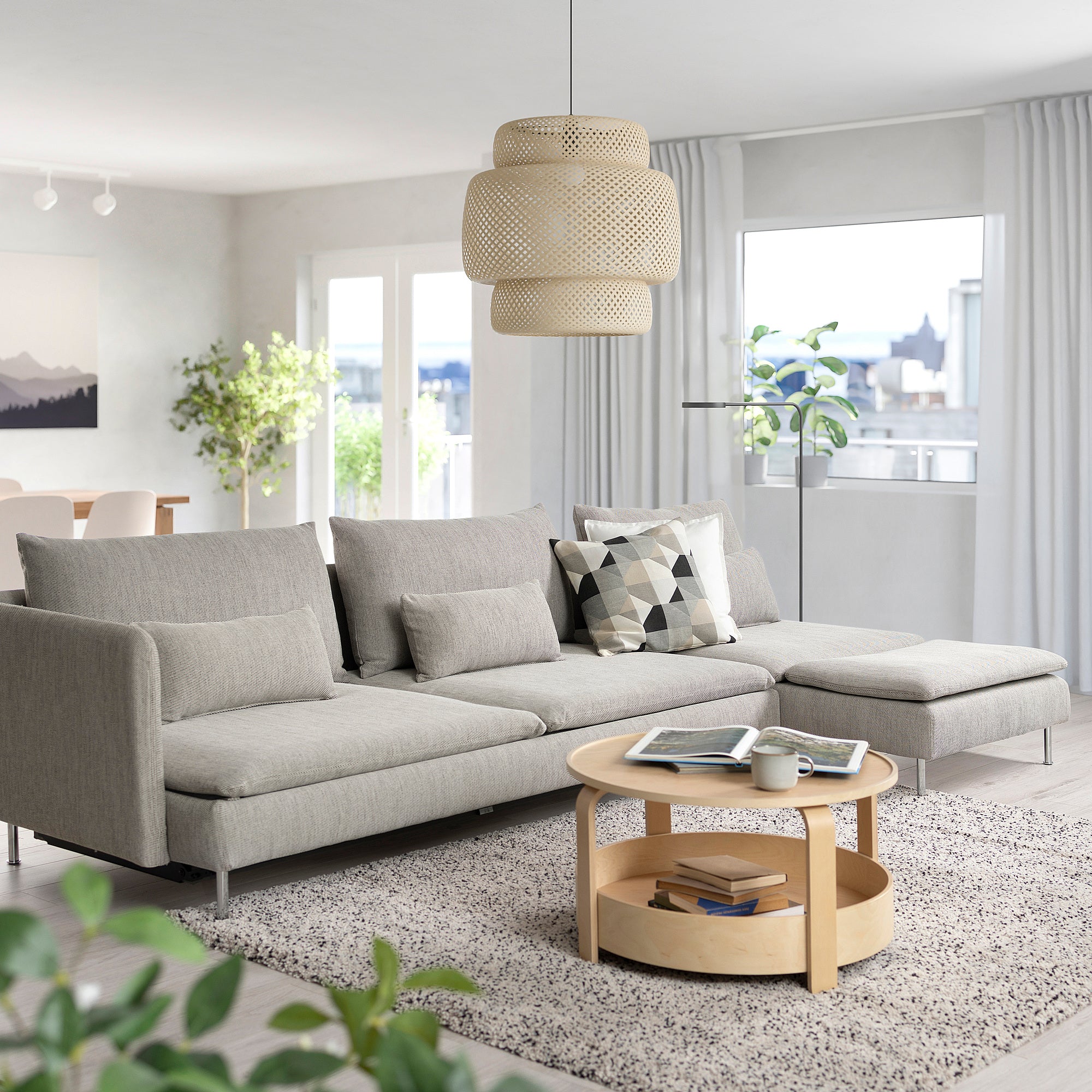 SÖDERHAMN 4-seat sofa-bed, with chaise longue with open end/Viarp beige/brown, 313x83x151 cm