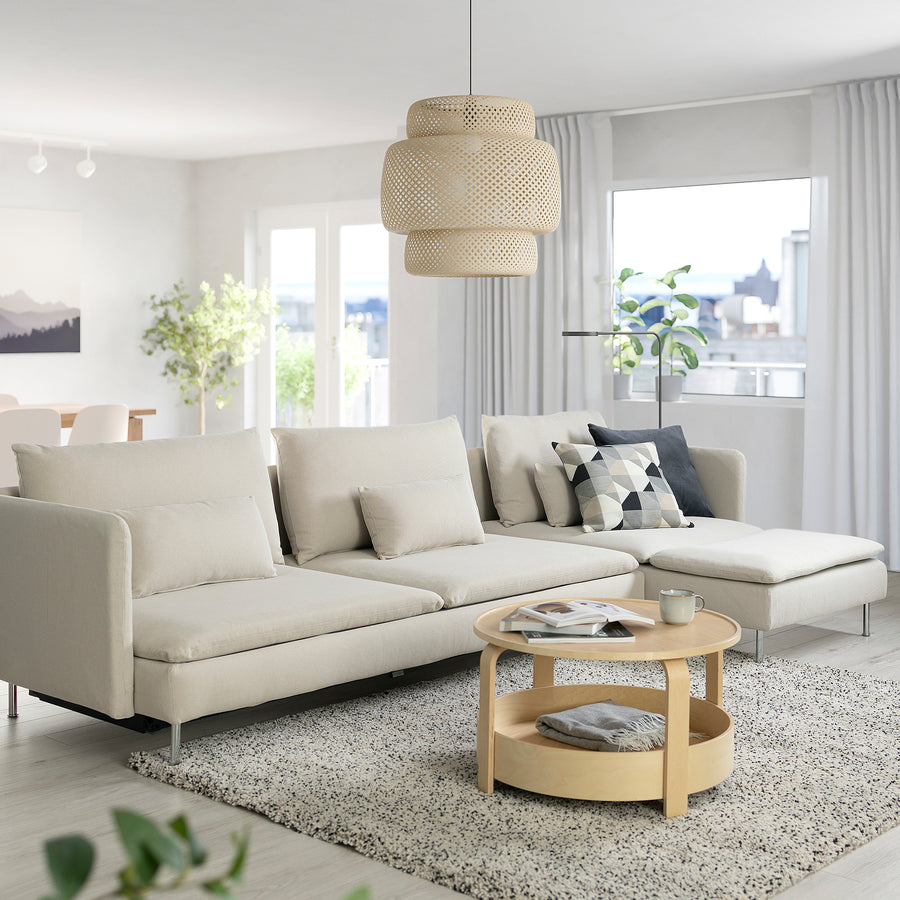 SÖDERHAMN 4-seat sofa-bed, with chaise longue/Fridtuna light beige, 195x156 cm