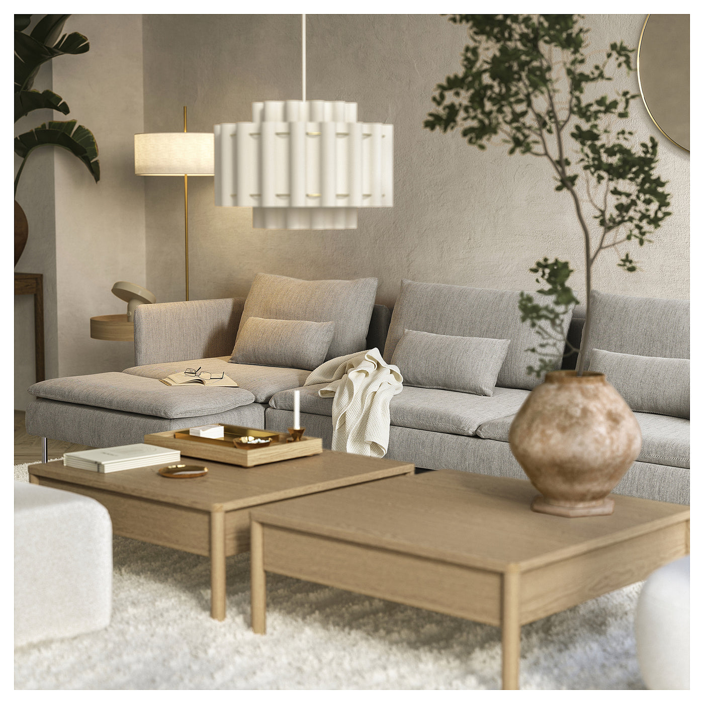 SÖDERHAMN 4-seat sofa-bed, with chaise longue/Viarp beige/brown, 319x83x151 cm