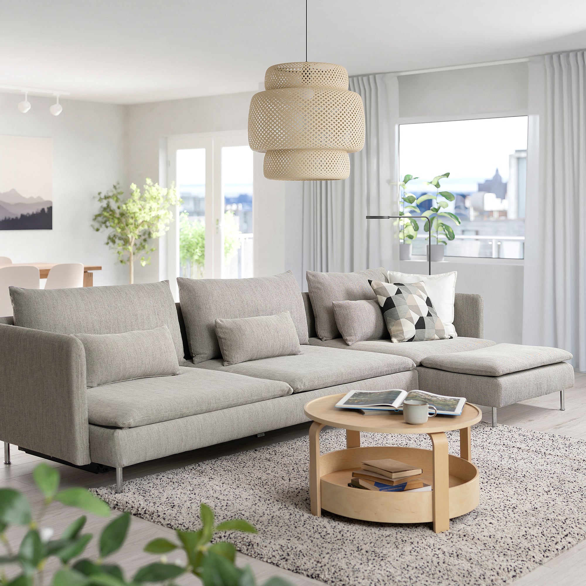 SÖDERHAMN 4-seat sofa-bed, with chaise longue/Viarp beige/brown, 319x83x151 cm