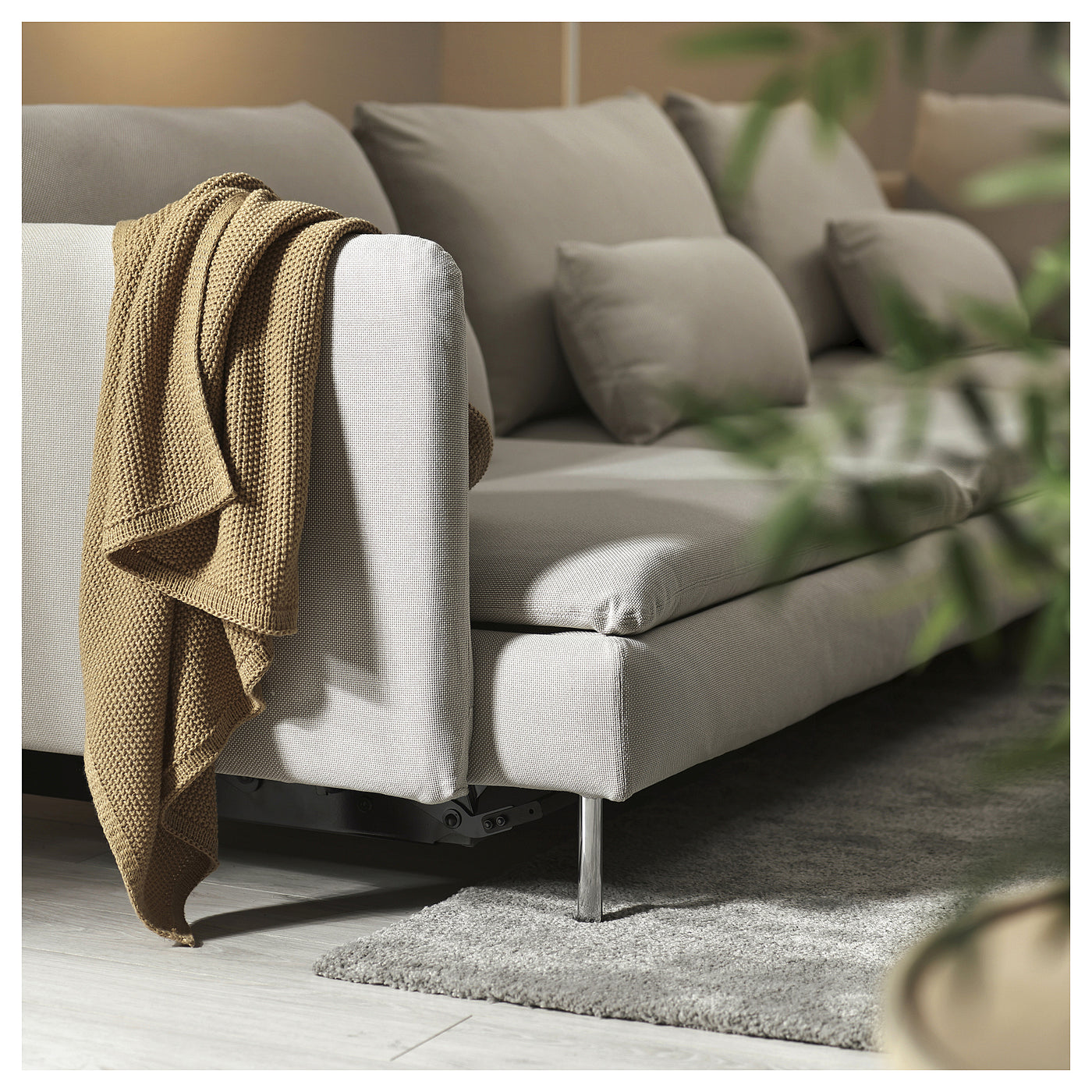 SÖDERHAMN corner sofa-bed, 6-seat, Fridtuna light beige, 195x319 cm