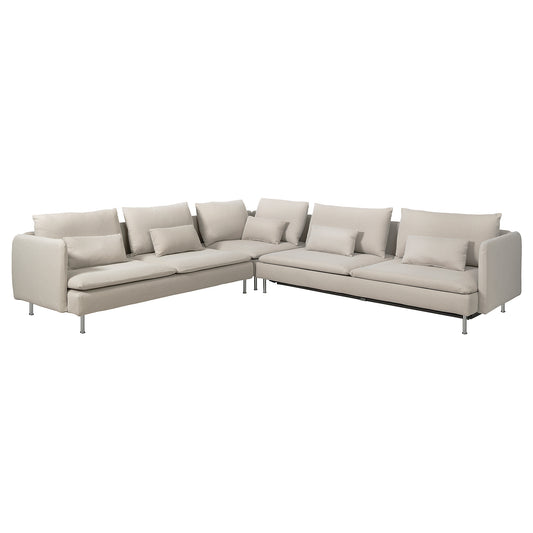 SÖDERHAMN corner sofa-bed, 6-seat, Fridtuna light beige, 195x319 cm