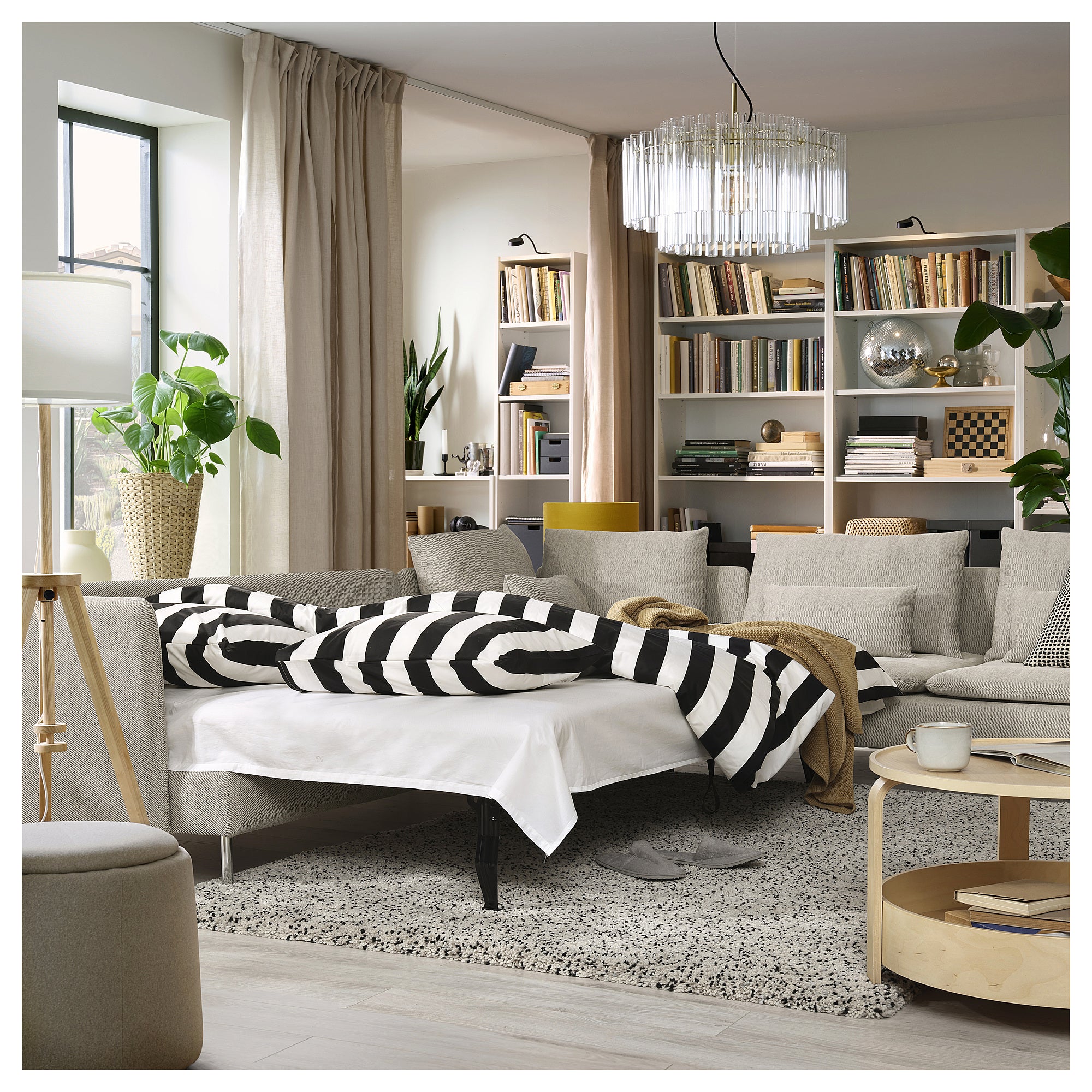 SÖDERHAMN corner sofa-bed, 6-seat, Viarp beige/brown, 195x319 cm
