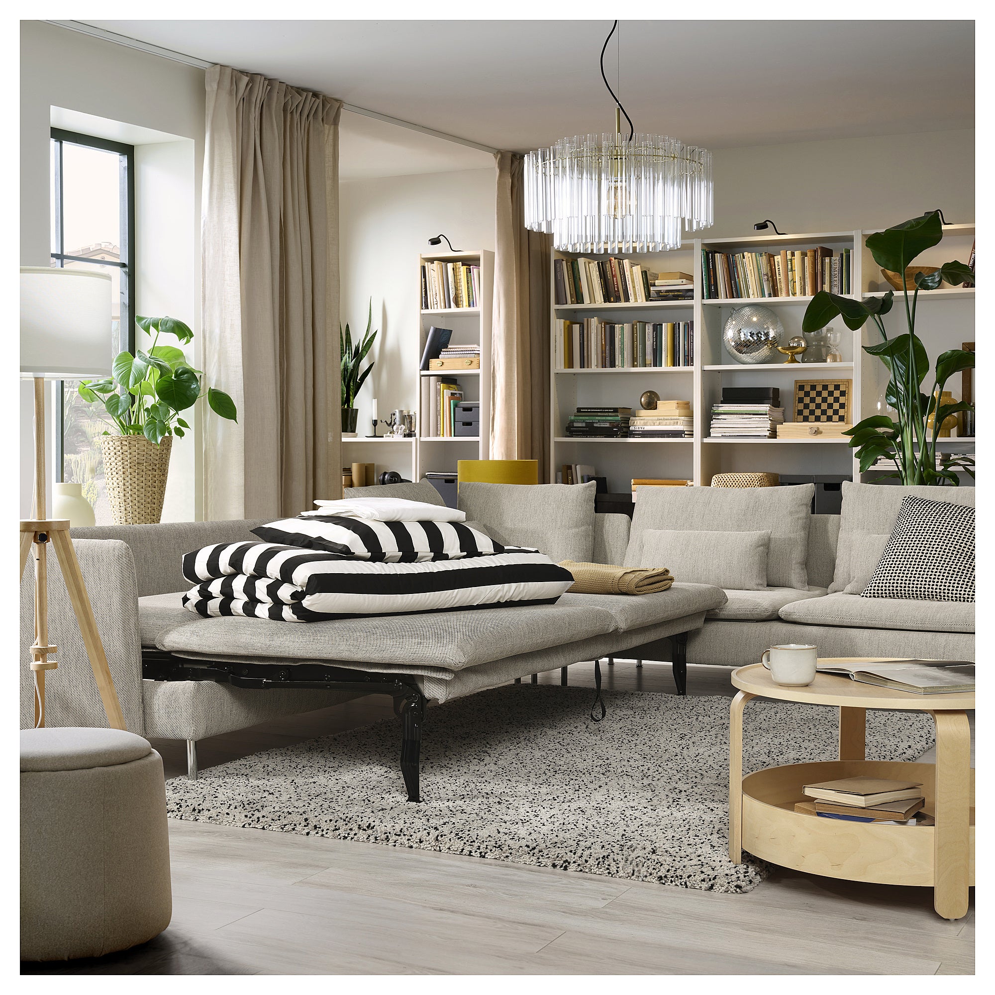 SÖDERHAMN corner sofa-bed, 6-seat, Viarp beige/brown, 195x319 cm