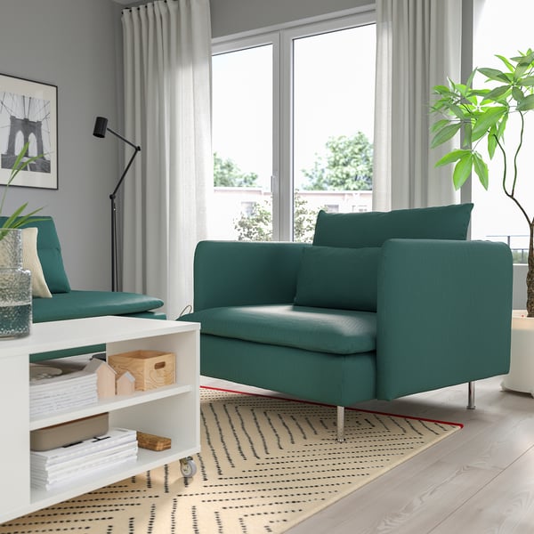 SÖDERHAMN armchair, Kelinge grey-turquoise, 93x69x99 cm