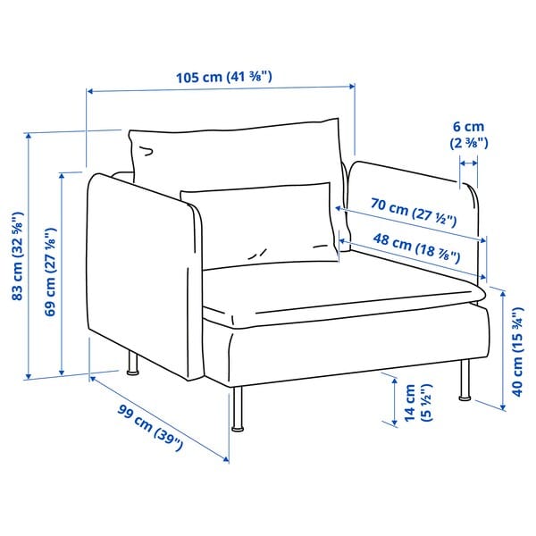 Ikea SÖDERHAMN - Armchair, Tallmyra smoke grey ,