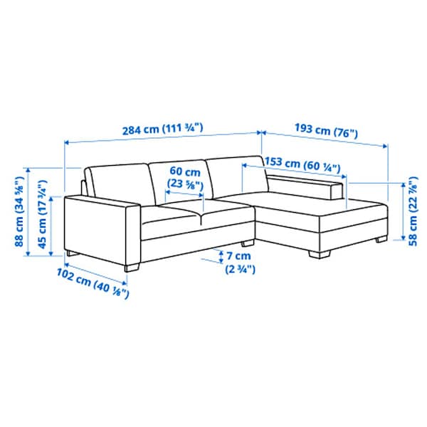 SÖRVALLEN 3 seater sofa - with chaise-longue, right/Lejde grey/black ,