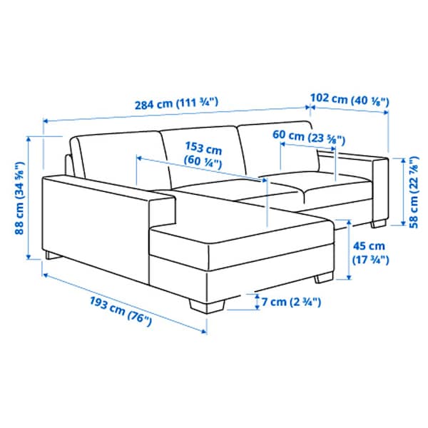 SÖRVALLEN 3 seater sofa - with chaise-longue, left/Lejde grey/black ,