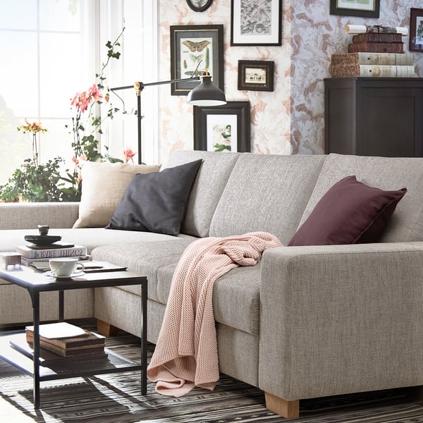 SÖRVALLEN 3 seater sofa - with chaise-longue, left/Viarp beige/brown ,