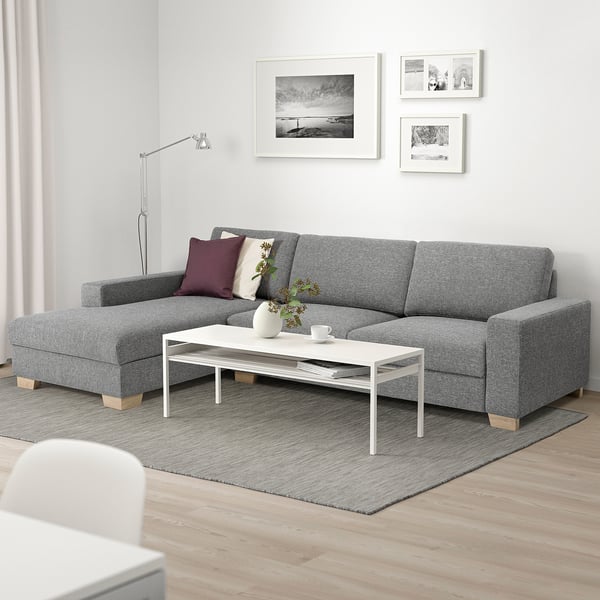 SÖRVALLEN 4-seat sofa, with chaise longue, right/Lejde grey/black