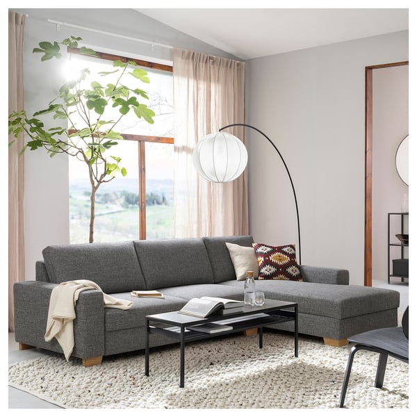 SÖRVALLEN 4-seat sofa, with chaise longue, right/Lejde grey/black