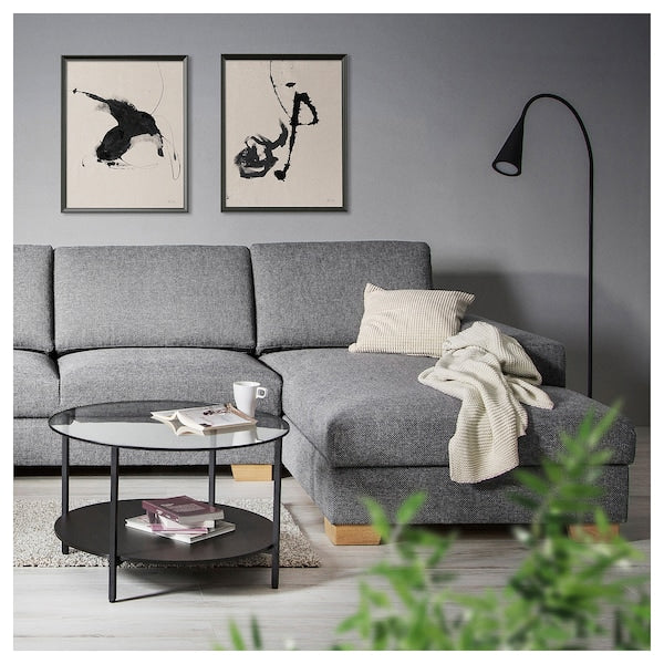 SÖRVALLEN 4-seater sofa - with chaise-longue, right/Lejde grey/black ,