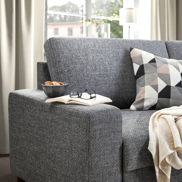 SÖRVALLEN 4-seat sofa, with chaise longue, right/Lejde grey/black