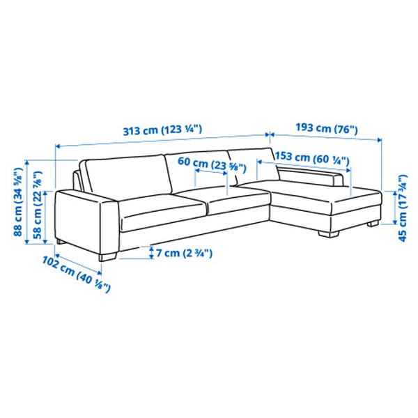 SÖRVALLEN 4-seat sofa, with chaise longue, right/Lejde grey/black